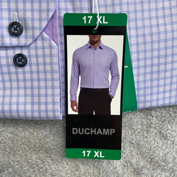 NEW Duchamp Men's 17 XL Slim Fit Dress Shirt Purple Plaid Stretch Cotton - Picture 3 of 6
